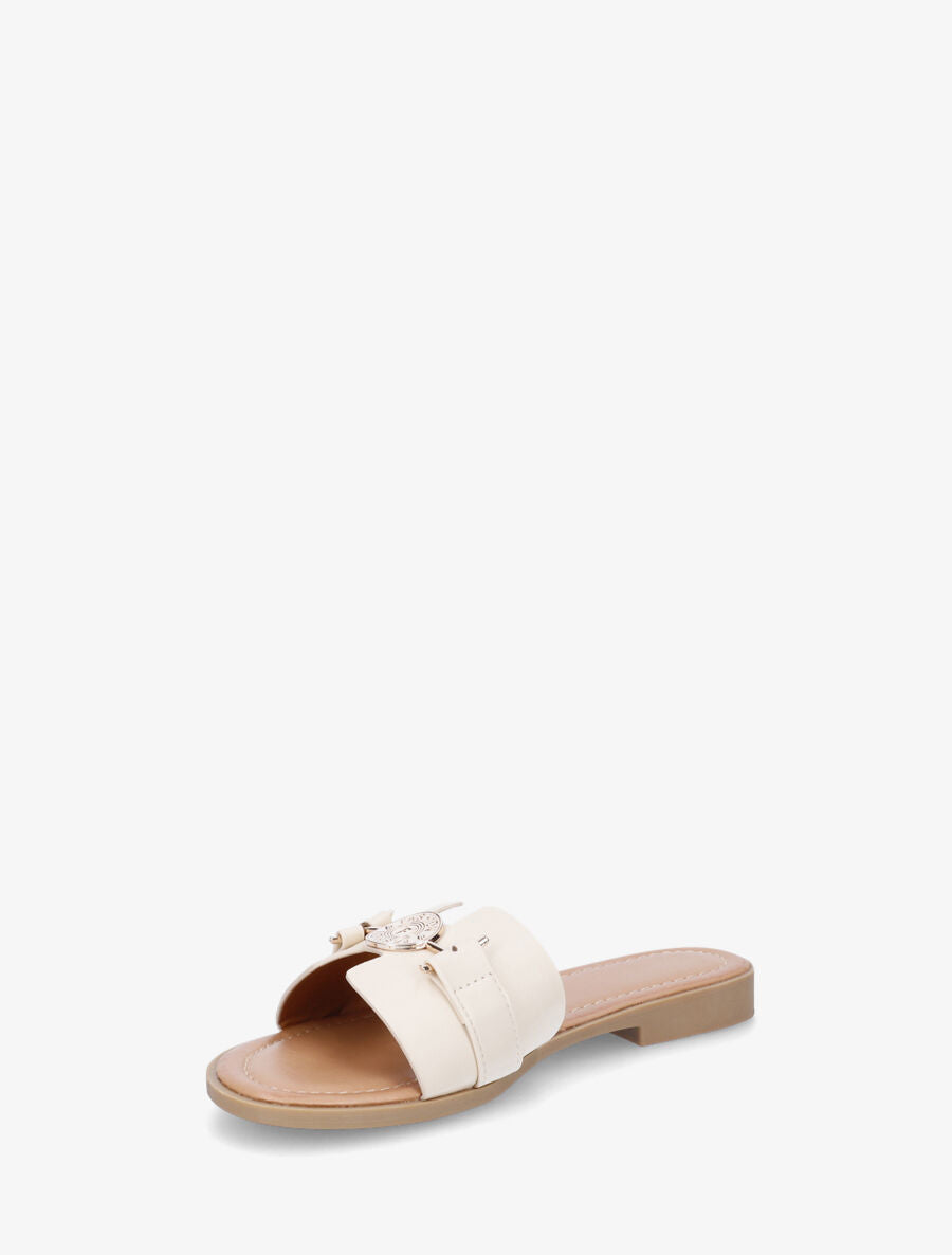 Claquettes en simili à bijou style pièce - Beige - 3