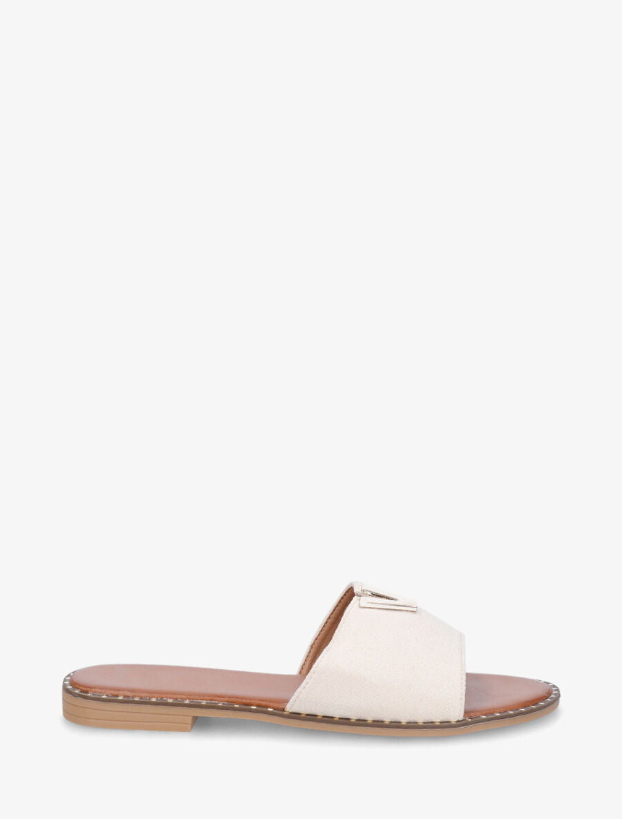 Claquettes en suédine à bijou - Beige - 5