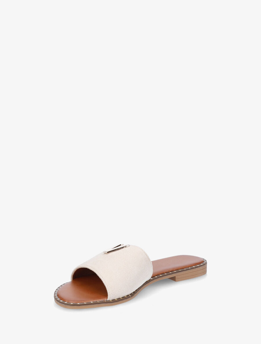Claquettes en suédine à bijou - Beige - 3