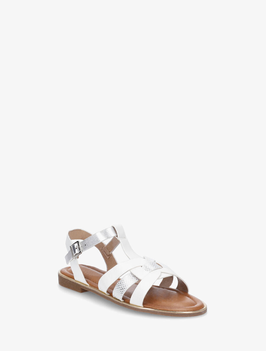Nu-pieds brides croisées et python - Blanc - 2