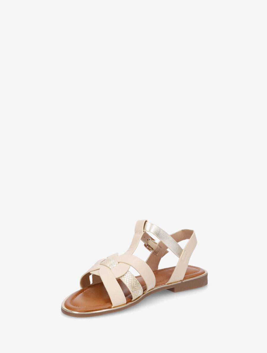 Nu-pieds brides croisées et python - Beige - 3