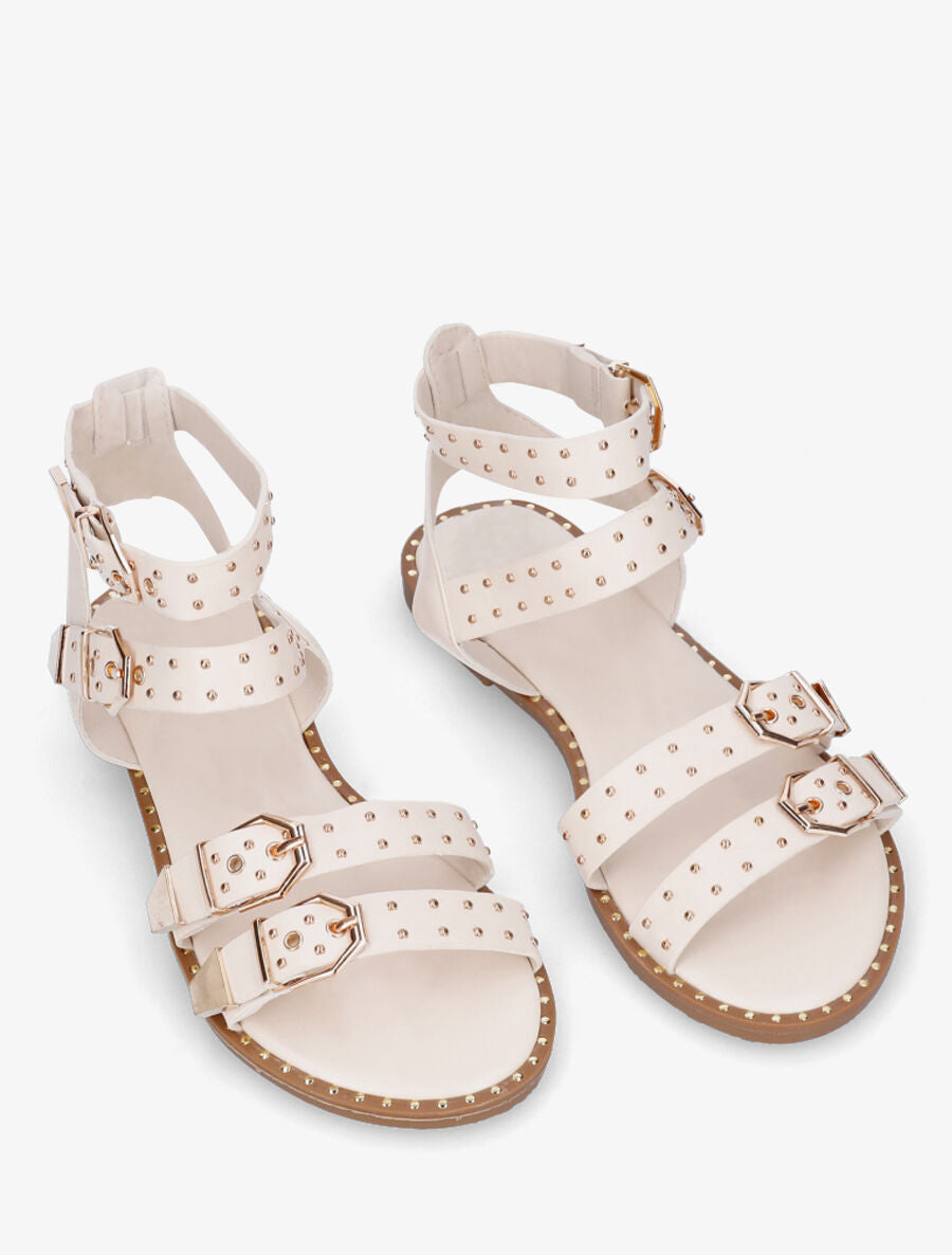 Sandales plates multibrides à clous - Beige - 4