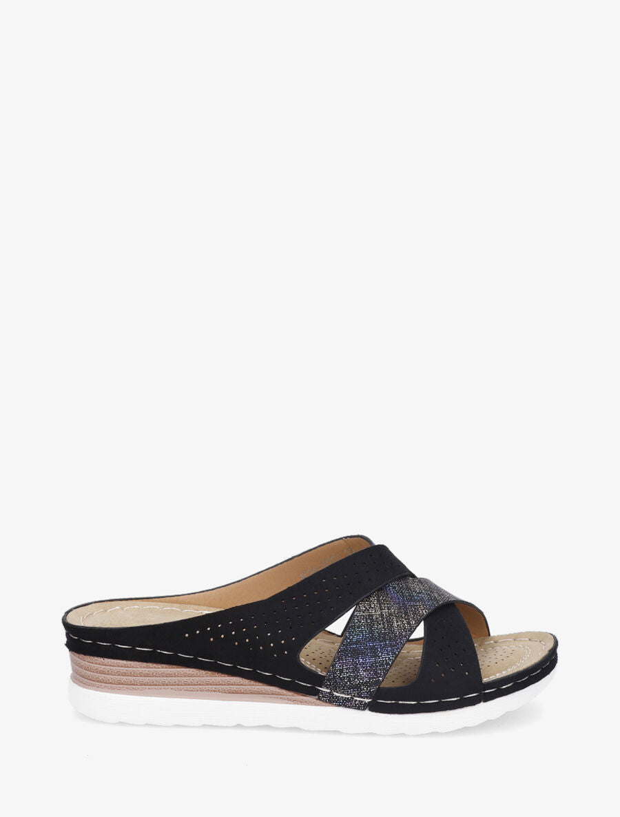 Mules compensées irisées en suédine - Noir - 5
