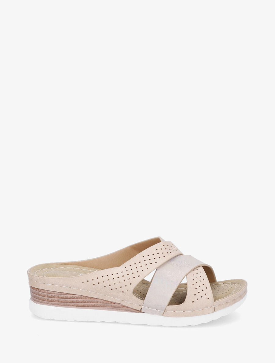 Mules compensées irisées en suédine - Beige - 1