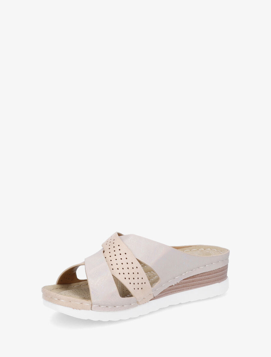 Mules compensées irisées en suédine - Beige - 3