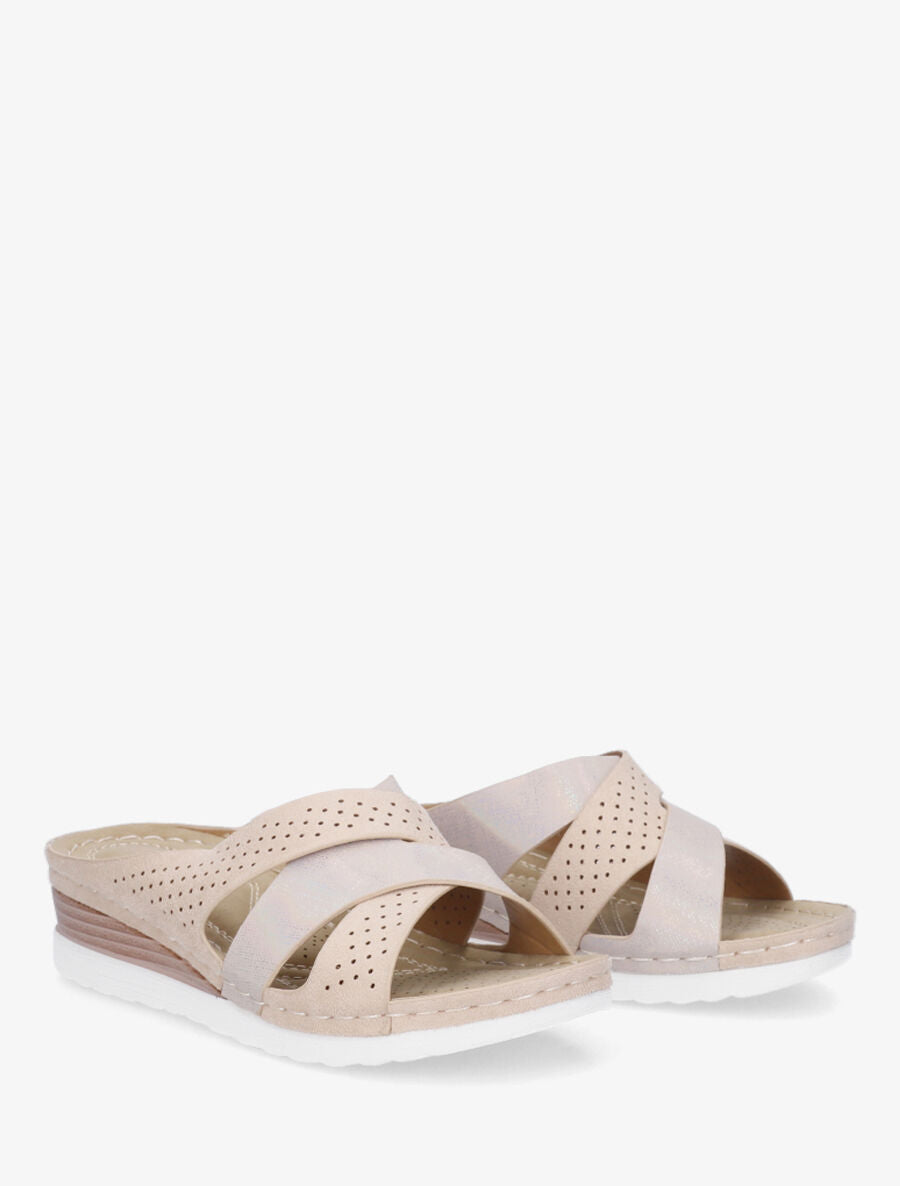 Mules compensées irisées en suédine - Beige - 4
