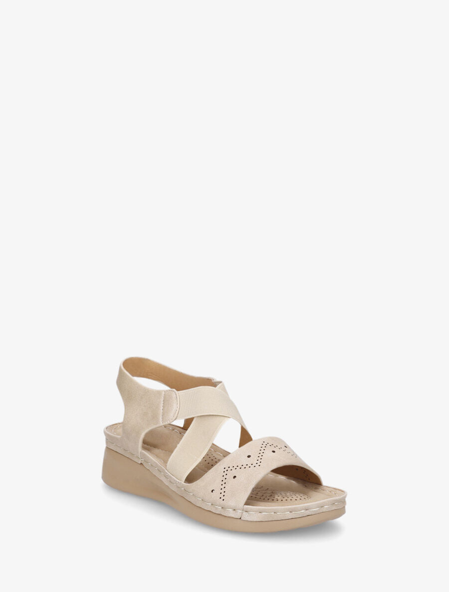 Sandales élastiquées en simili à semelle compensée - Beige - 2