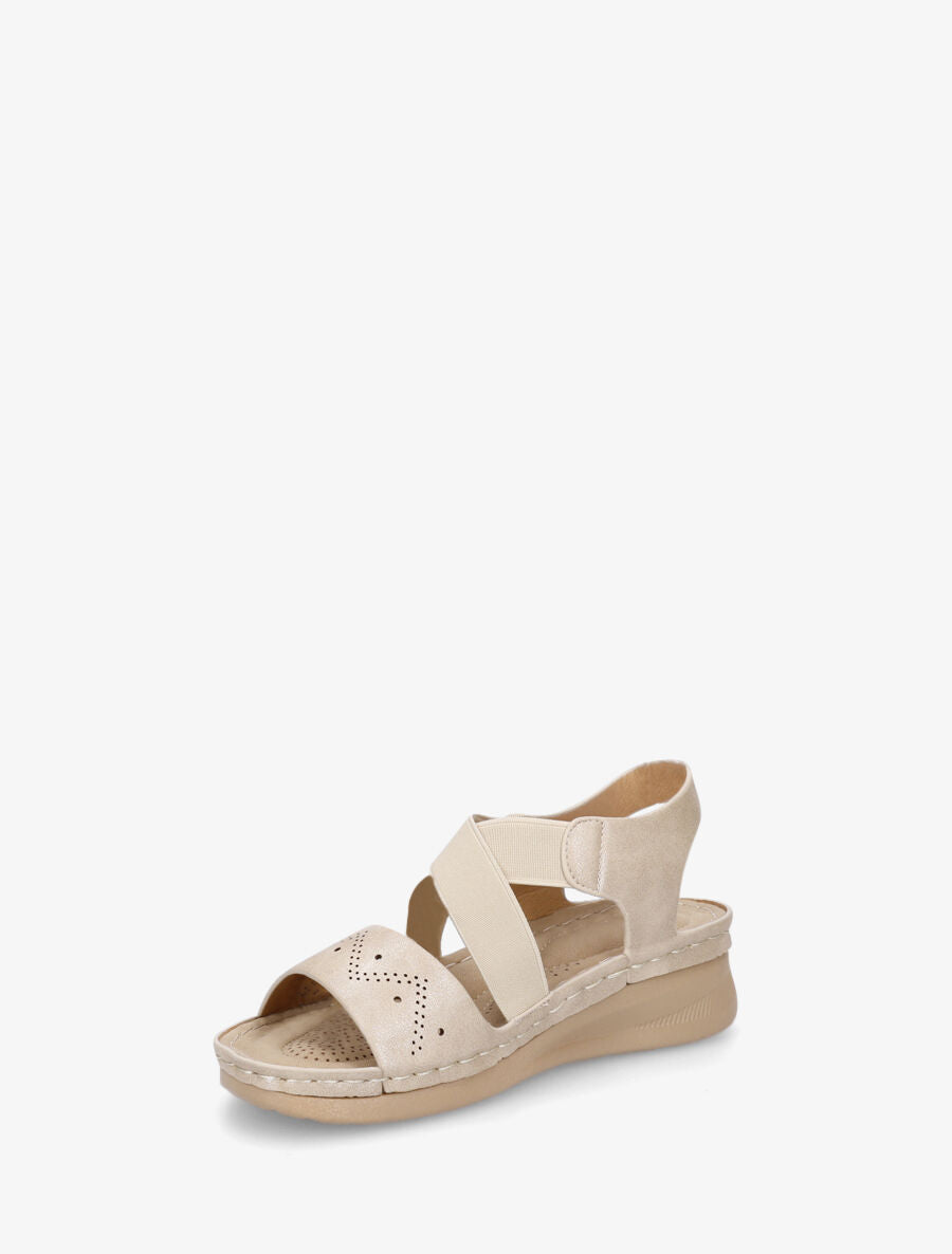 Sandales élastiquées en simili à semelle compensée - Beige - 3