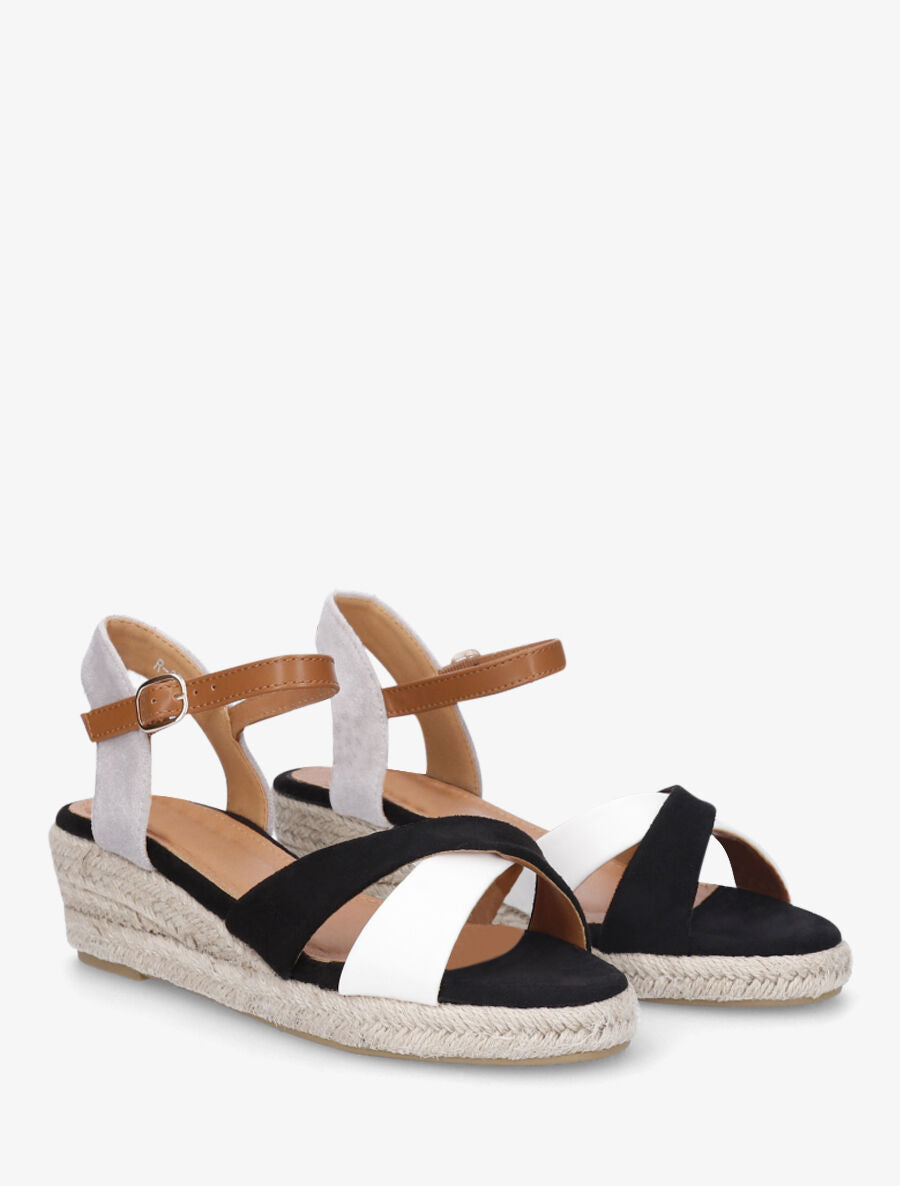 Sandales bi-matière à talon compensé - Noir - 4