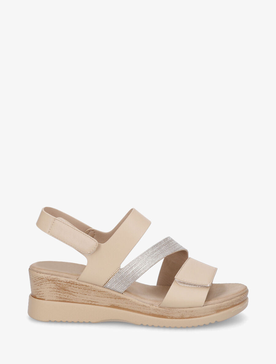 Sandales compensées irisées à scratch - Beige - 1