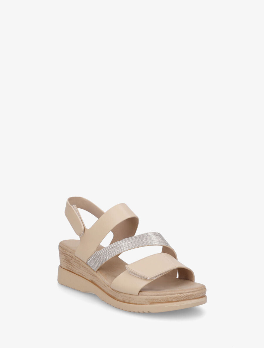 Sandales compensées irisées à scratch - Beige - 2