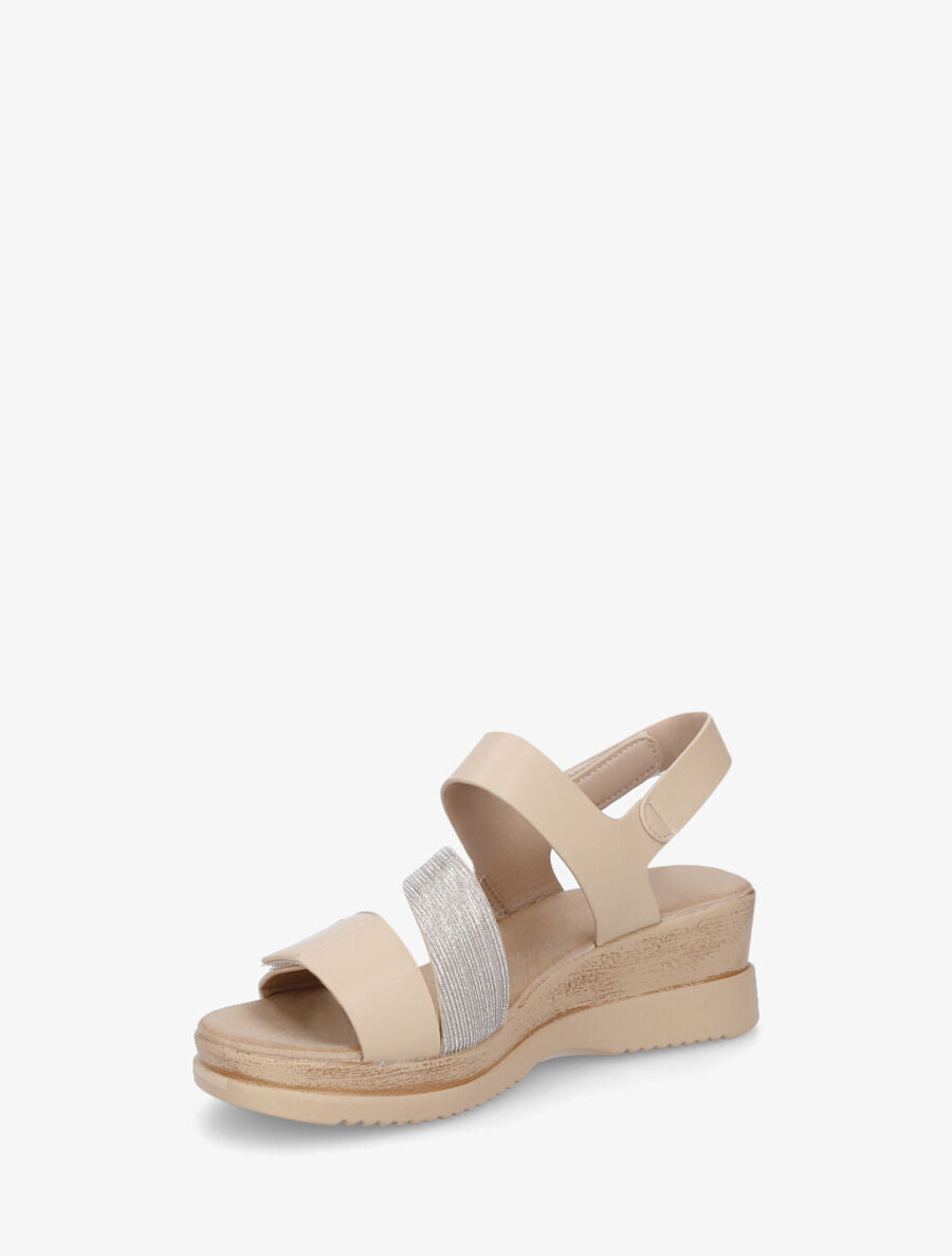 Sandales compensées irisées à scratch - Beige - 3