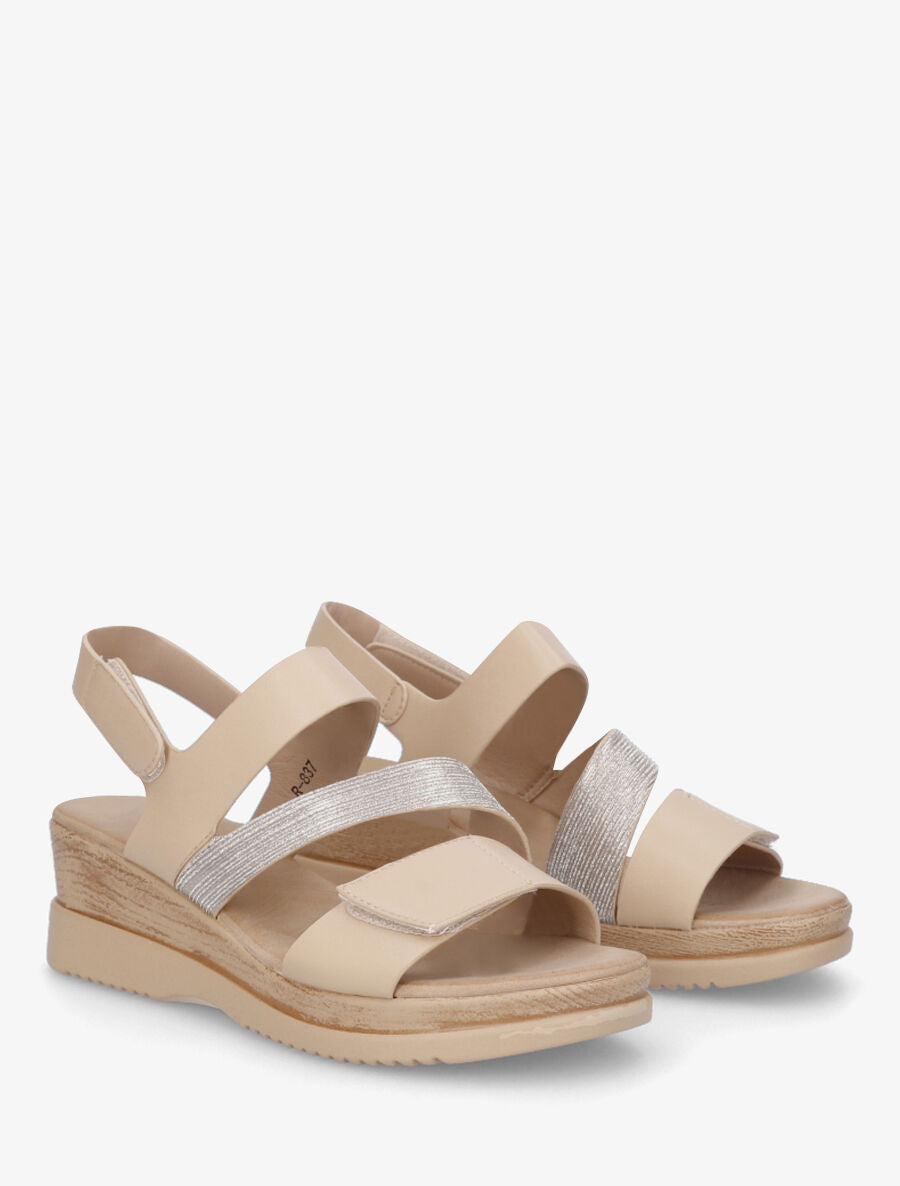 Sandales compensées irisées à scratch - Beige - 4