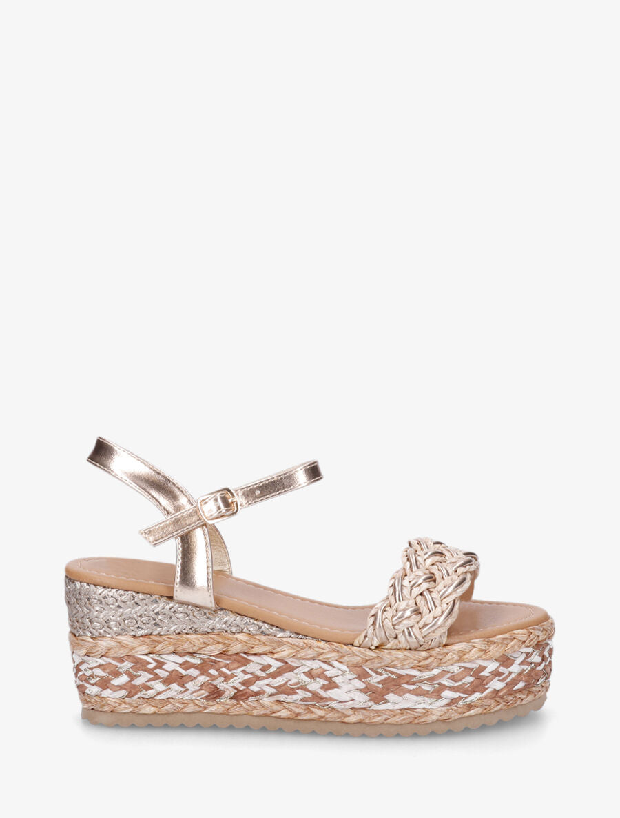 Sandales compensées en raphia tressé - Rose gold - 1