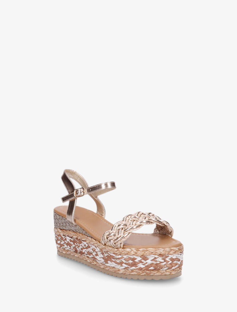 Sandales compensées en raphia tressé - Rose gold - 2