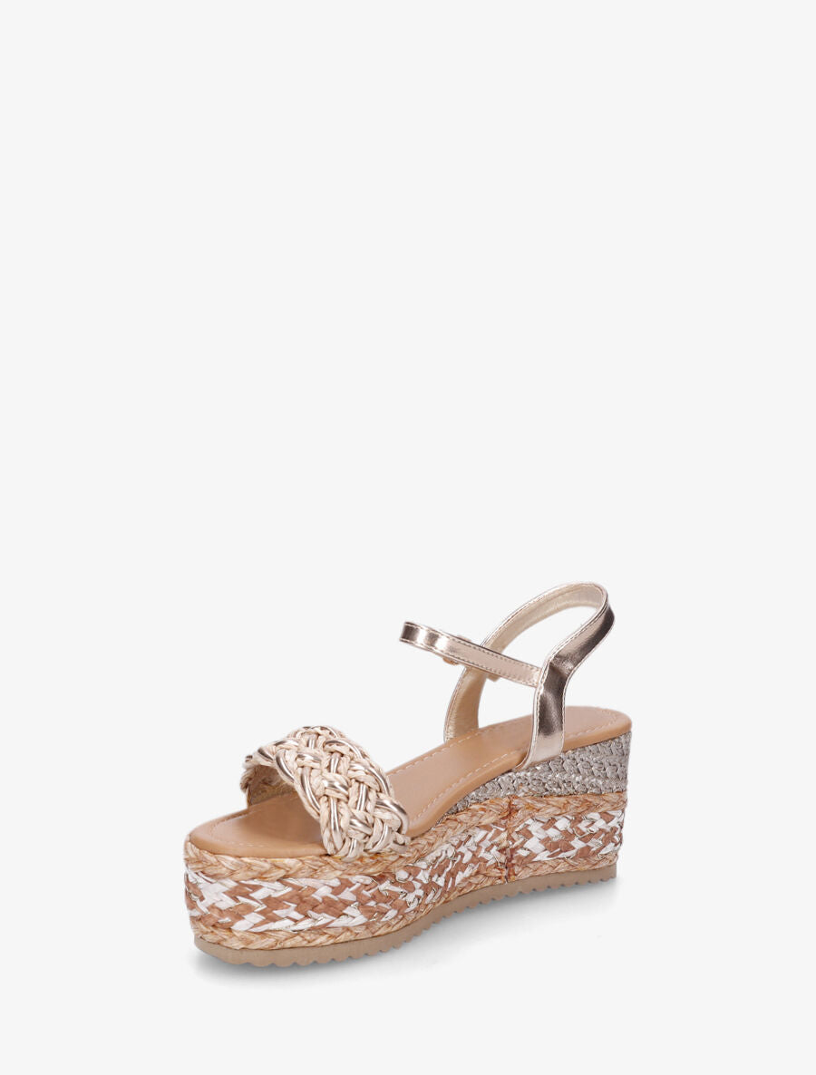 Sandales compensées en raphia tressé - Rose gold - 3