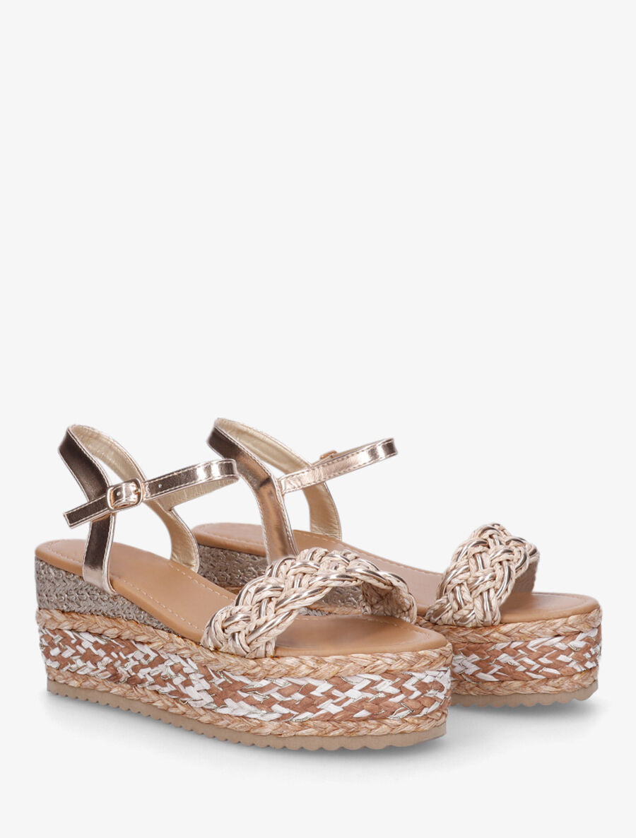 Sandales compensées en raphia tressé - Rose gold - 4