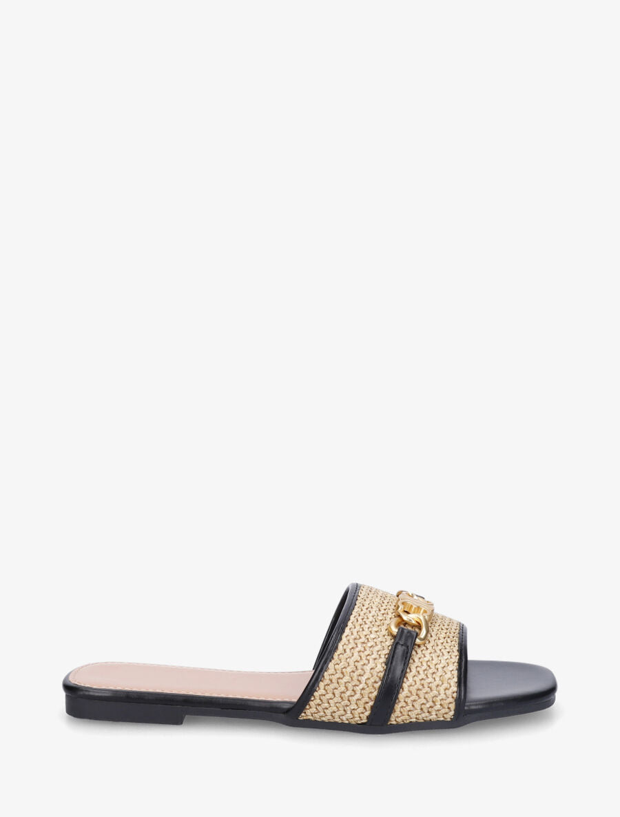 Mules à boucle effet paille tressée - Noir - 1