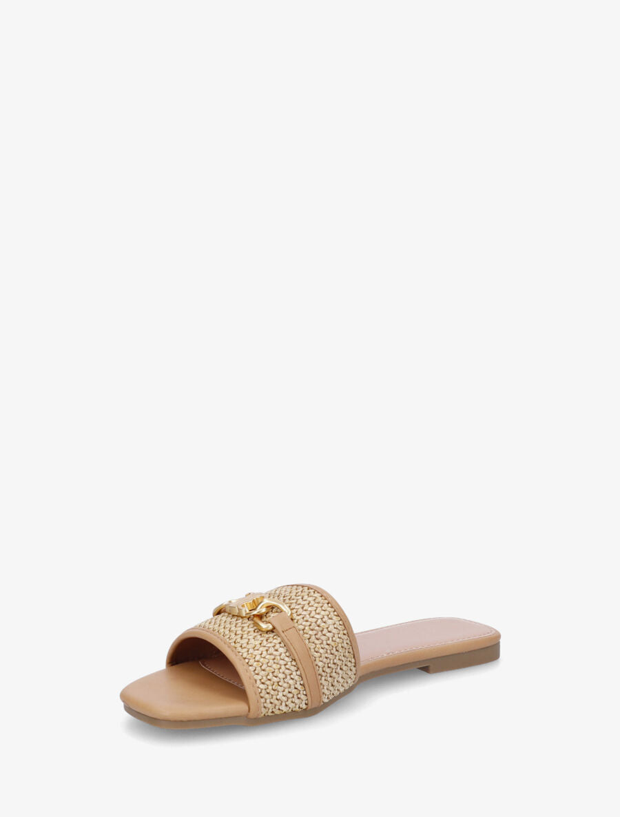 Mules à boucle effet paille tressée - Camel - 3