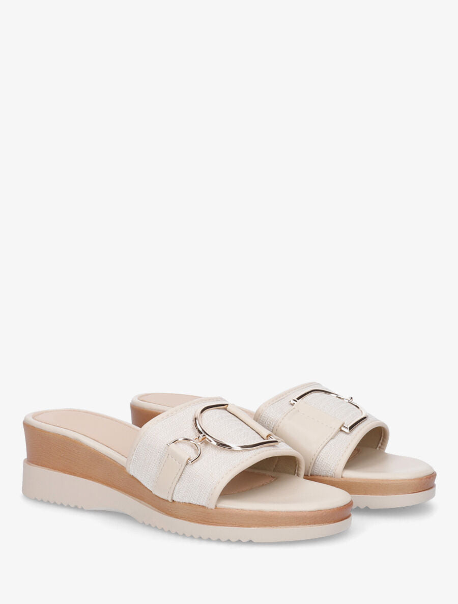 Mules à boucle et talon compensé - Beige - 4