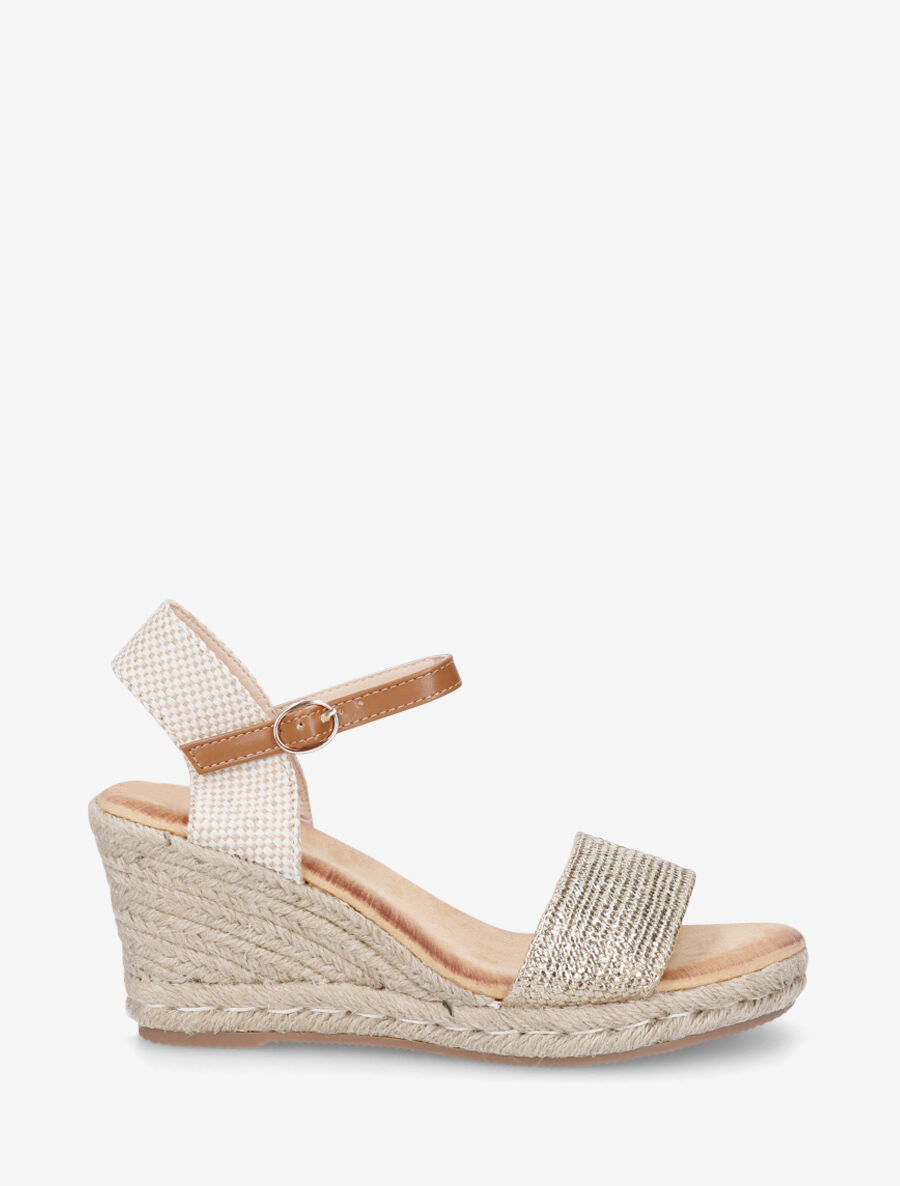Sandales compensées hautes style espadrille - Or - 1