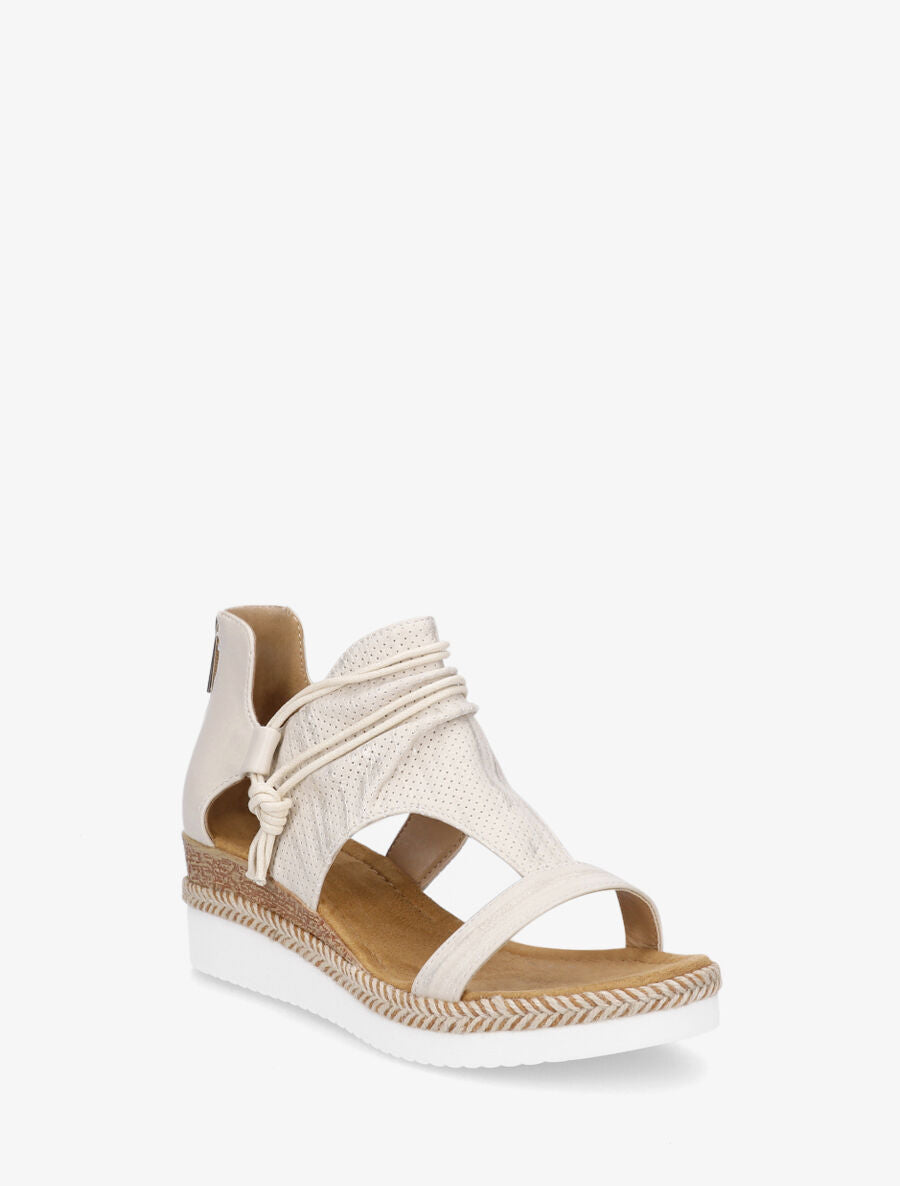 Sandales compensées à liens décoratifs - Beige - 2