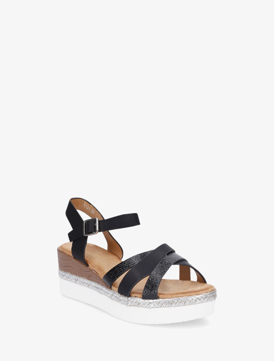 Sandales compensées croisées - Noir - 2