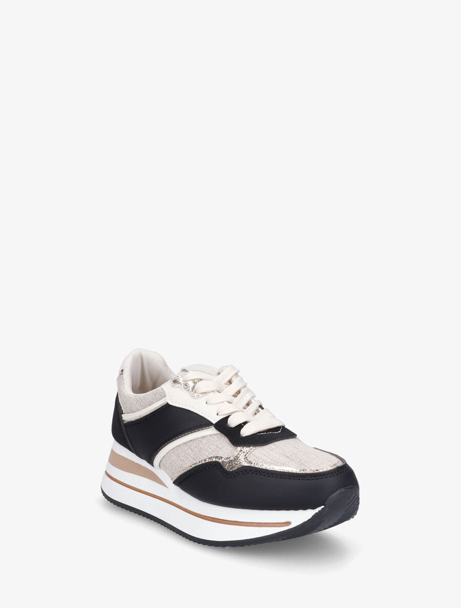 Sneakers compensées à empiècement en tissu - Noir - 2