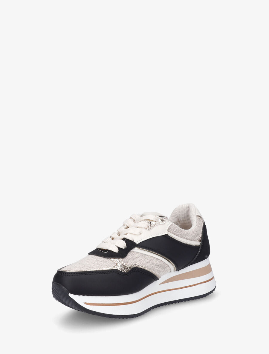 Sneakers compensées à empiècement en tissu - Noir - 3