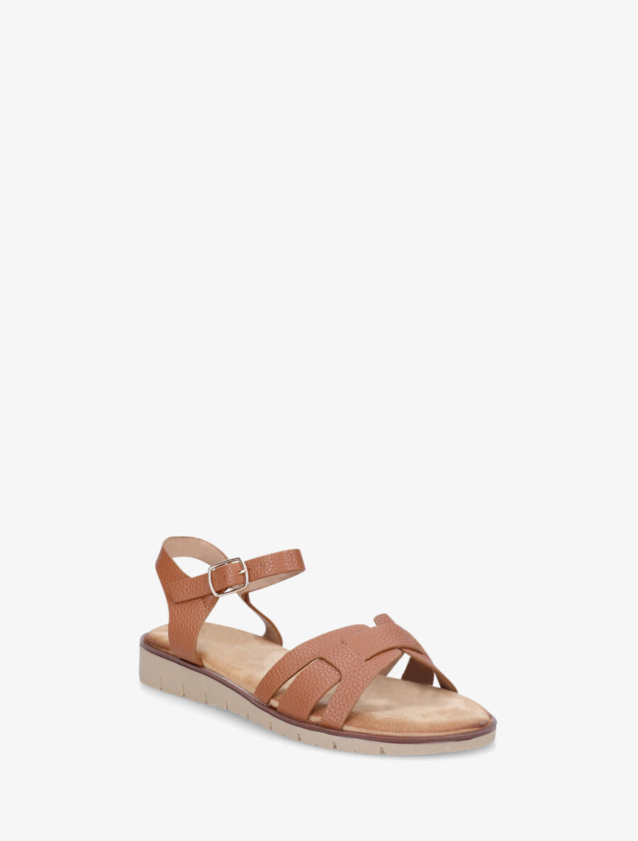 Nu-pieds en simili effet grainé - Camel - 2