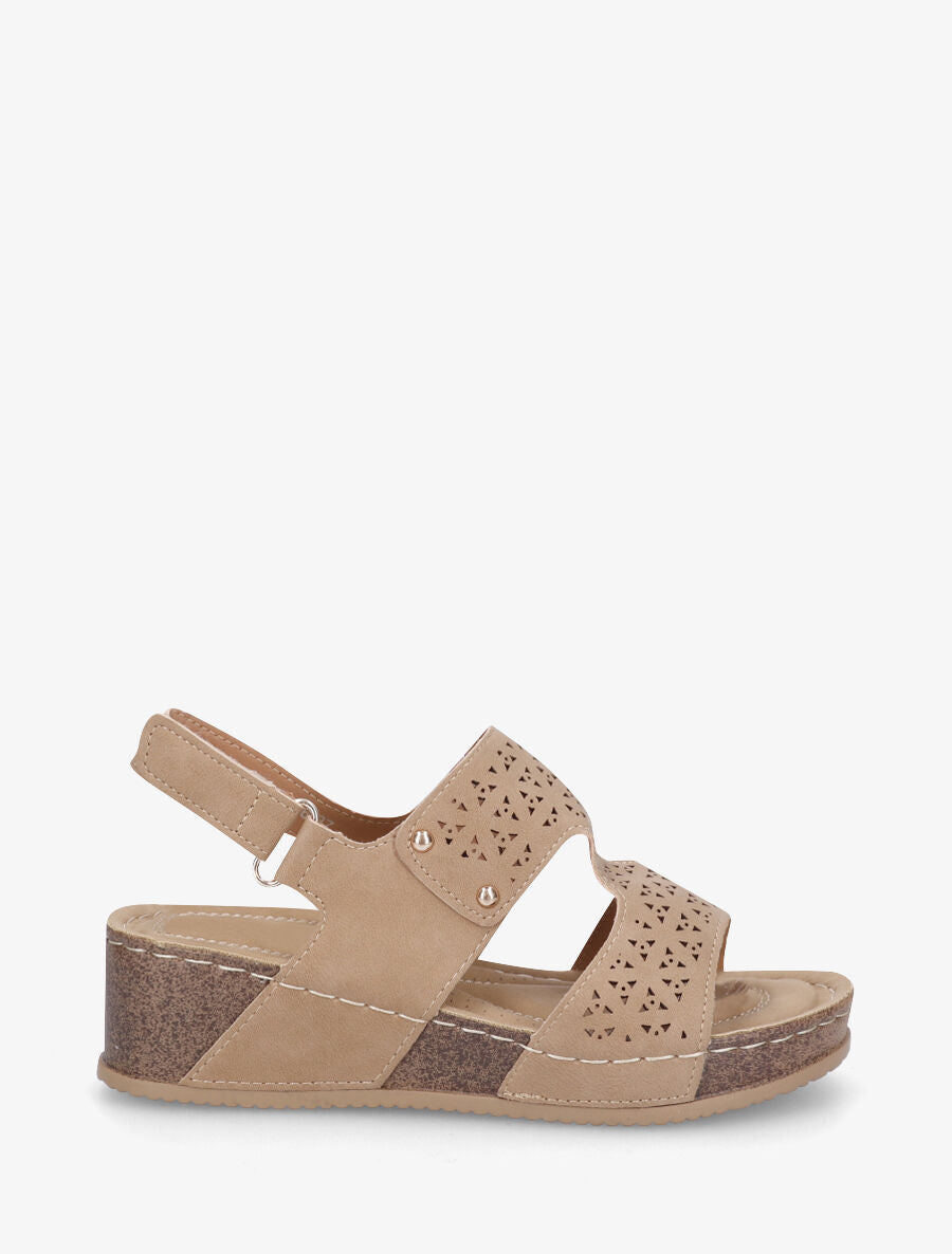 Sandales compensées à motif ajouré - Taupe - 5