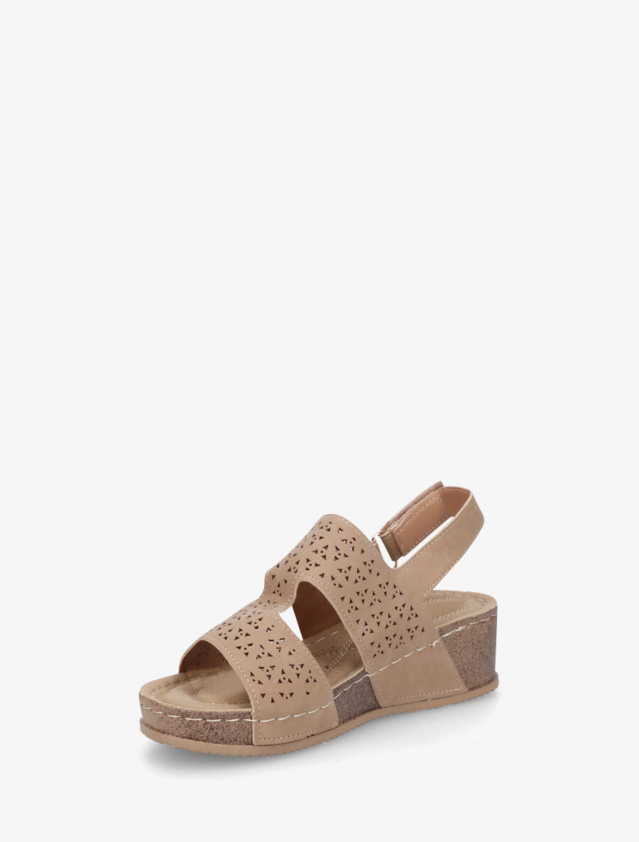 Sandales compensées à motif ajouré - Taupe - 3