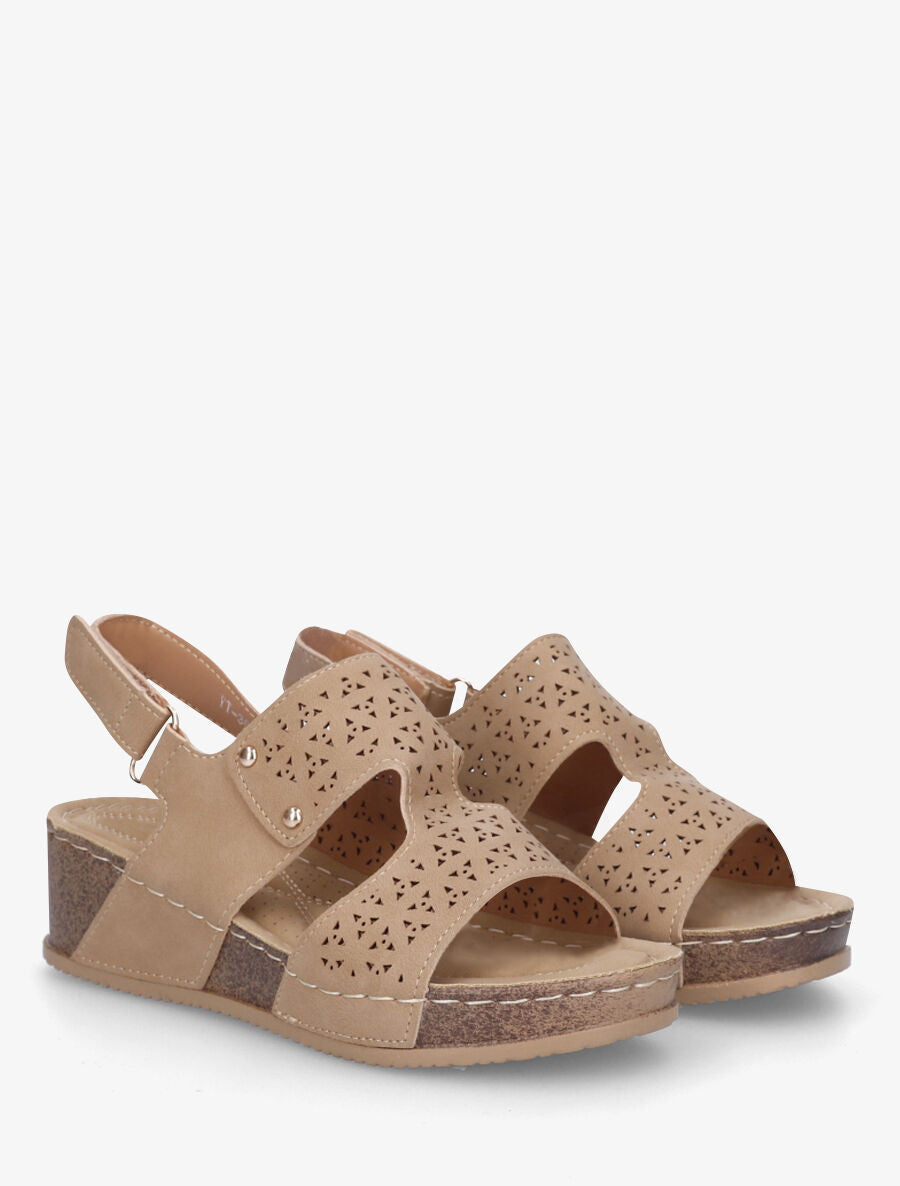 Sandales compensées à motif ajouré - Taupe - 4