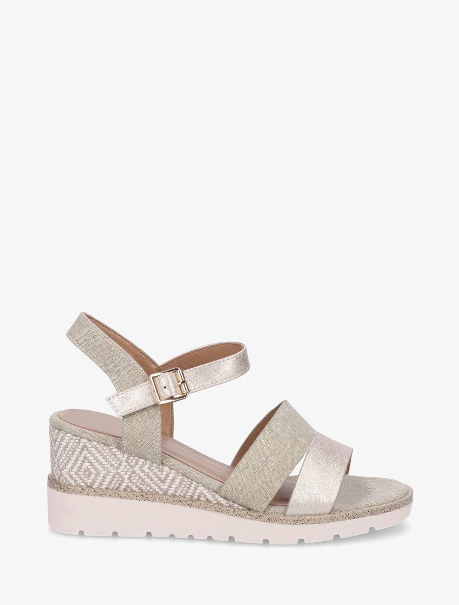 Sandales compensées en simili et tissu - Vert olive - 1