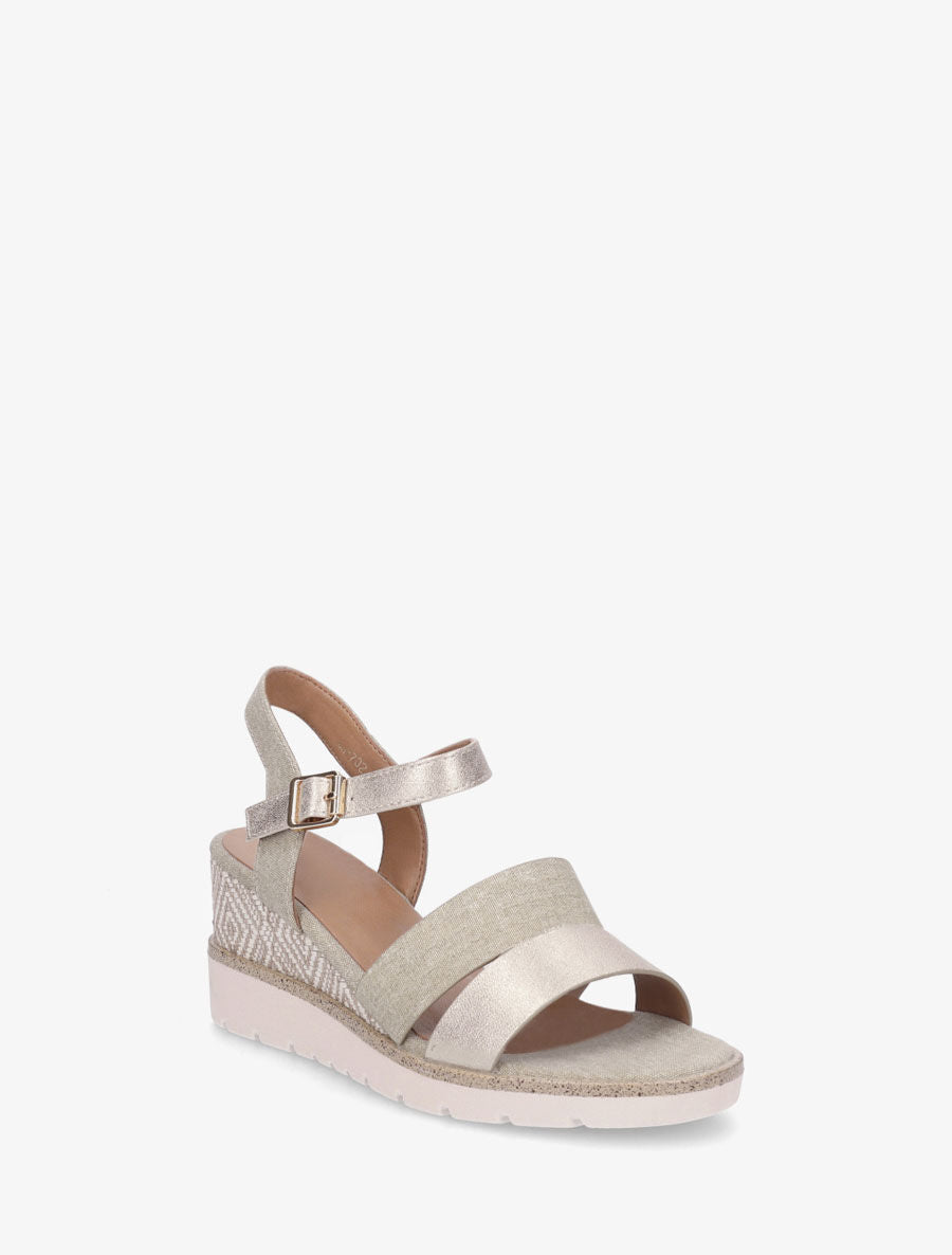 Sandales compensées en simili et tissu - Vert olive - 2
