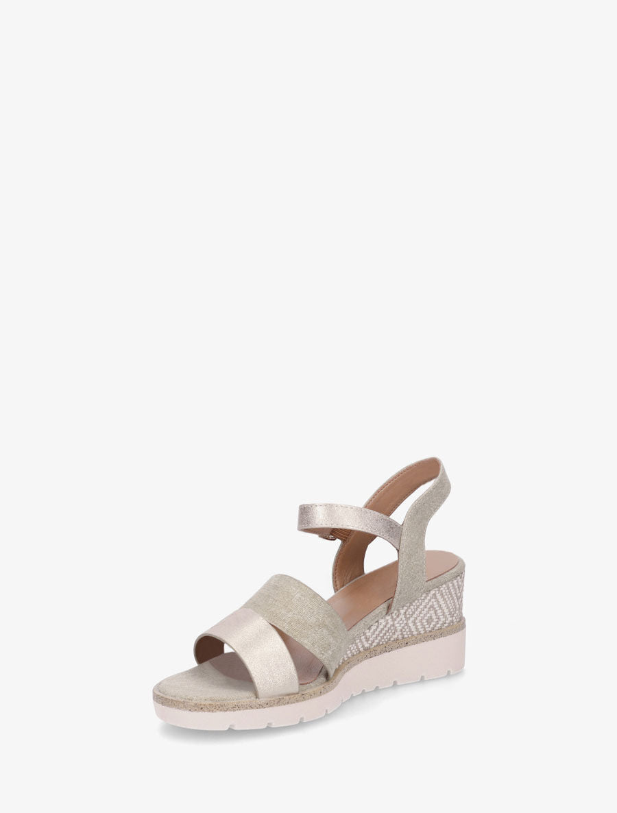 Sandales compensées en simili et tissu - Vert olive - 3