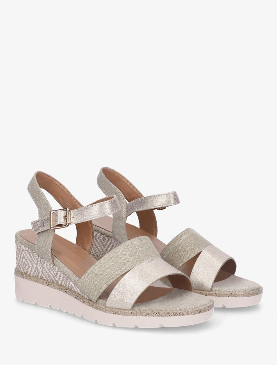 Sandales compensées en simili et tissu - Vert olive - 4