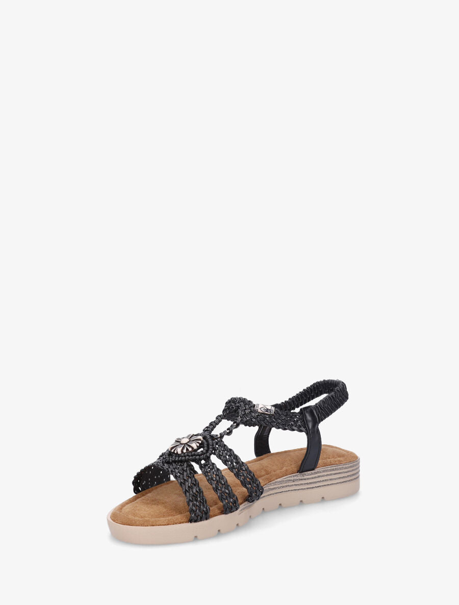 Nu-pieds tressés à bijou fleur - Noir - 3