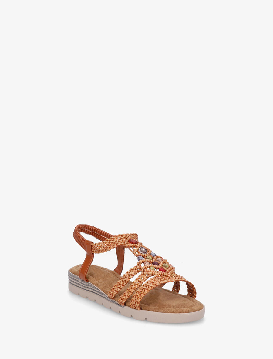 Nu-pieds tressés à perles - Camel - 2
