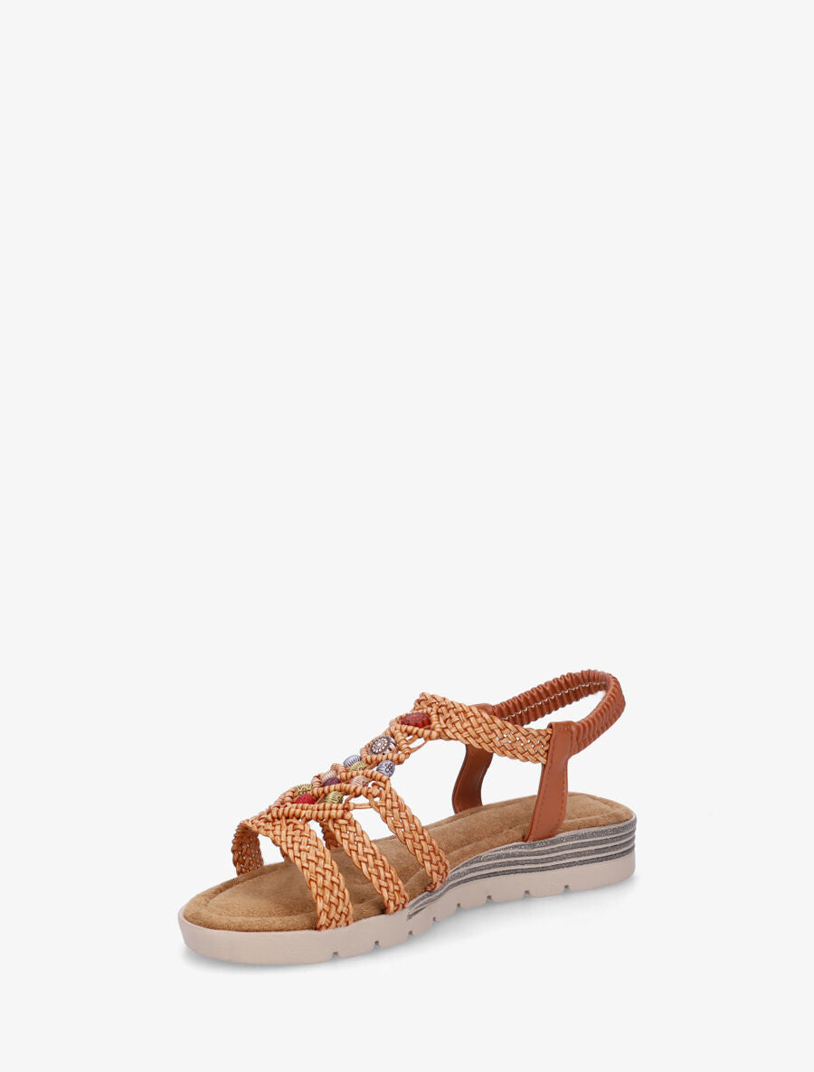 Nu-pieds tressés à perles - Camel - 3