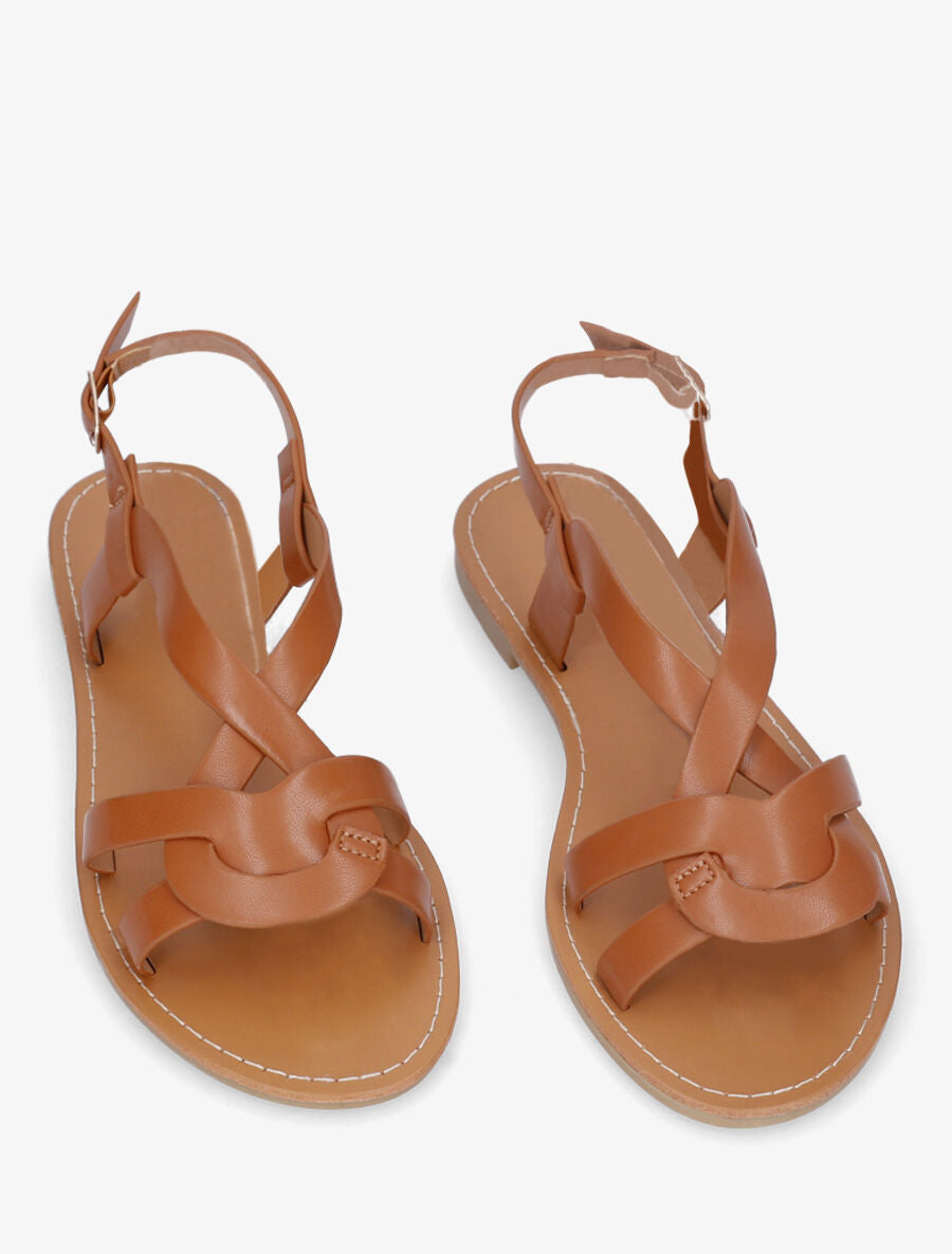 Nu-pieds entrelacés en simili - Camel - 4