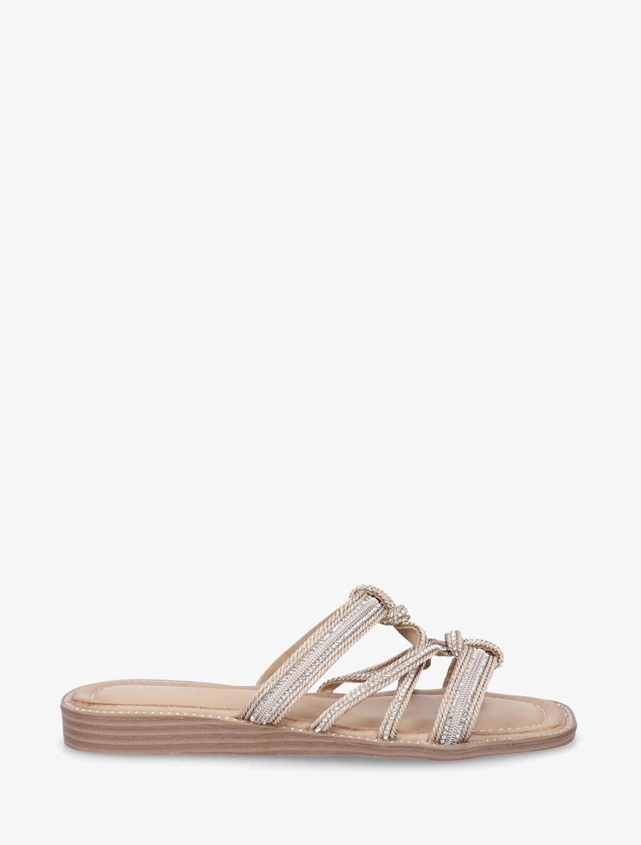 Mules plates en corde à strass - Rose gold - 5