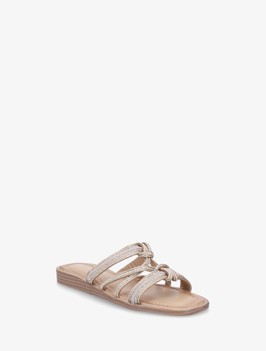 Mules plates en corde à strass - Rose gold - 2