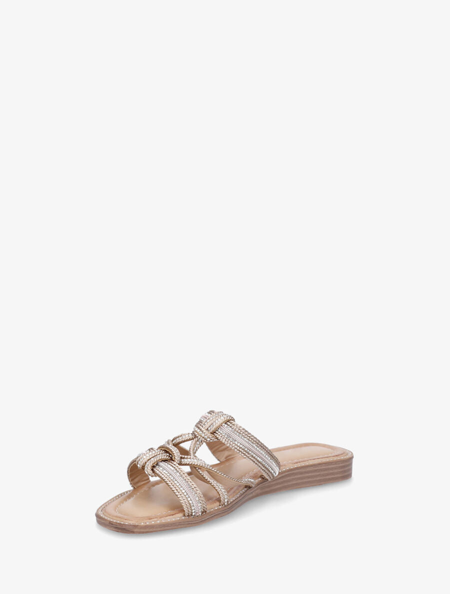 Mules plates en corde à strass - Rose gold - 3
