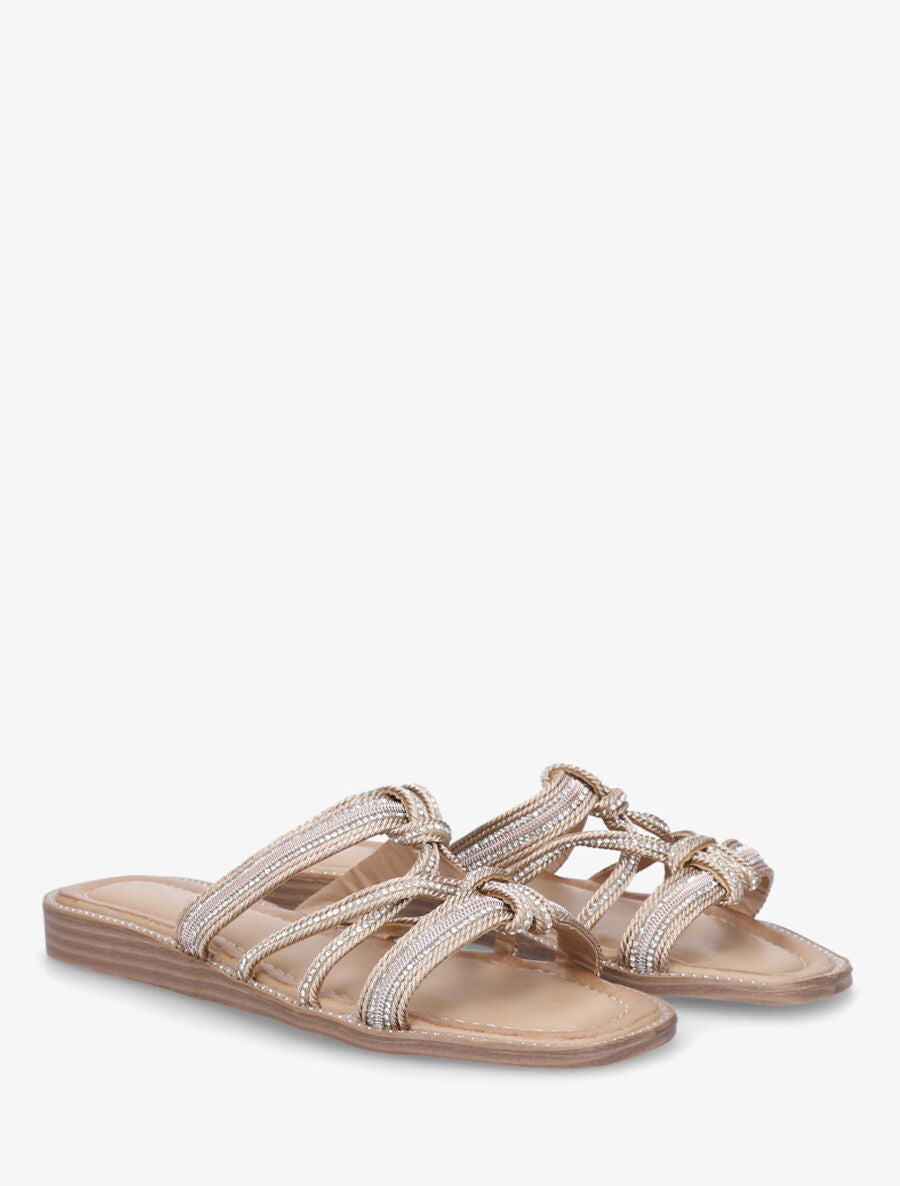 Mules plates en corde à strass - Rose gold - 4