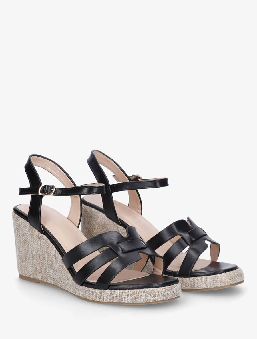 Sandales compensées hautes à brides entrelacées - Noir - 4