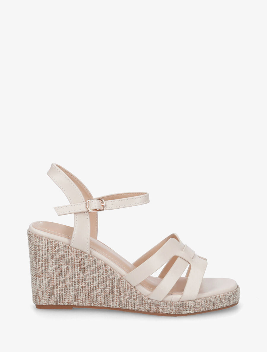 Sandales compensées hautes à brides entrelacées - Beige - 5