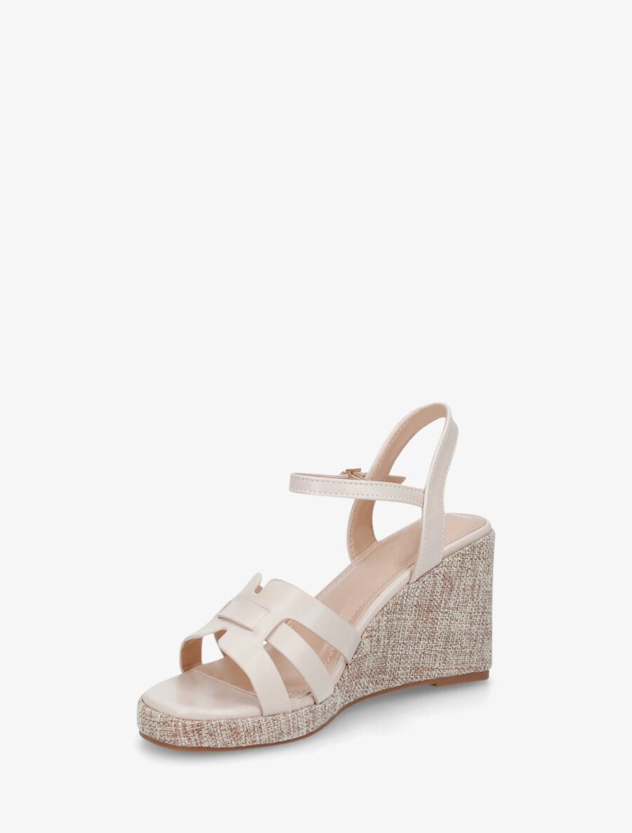 Sandales compensées hautes à brides entrelacées - Beige - 3