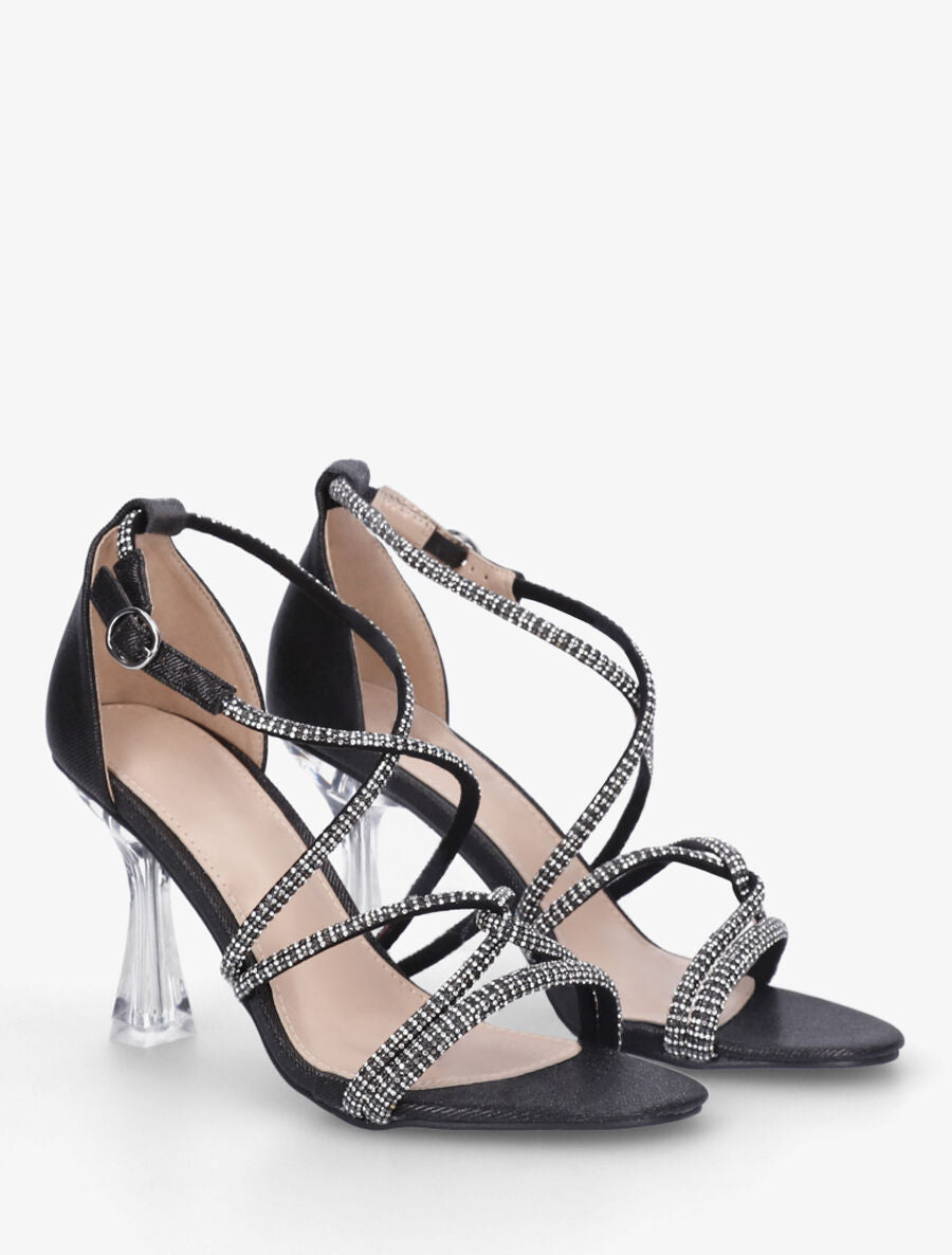 Sandales à strass et talon en plexiglass - Noir - 4