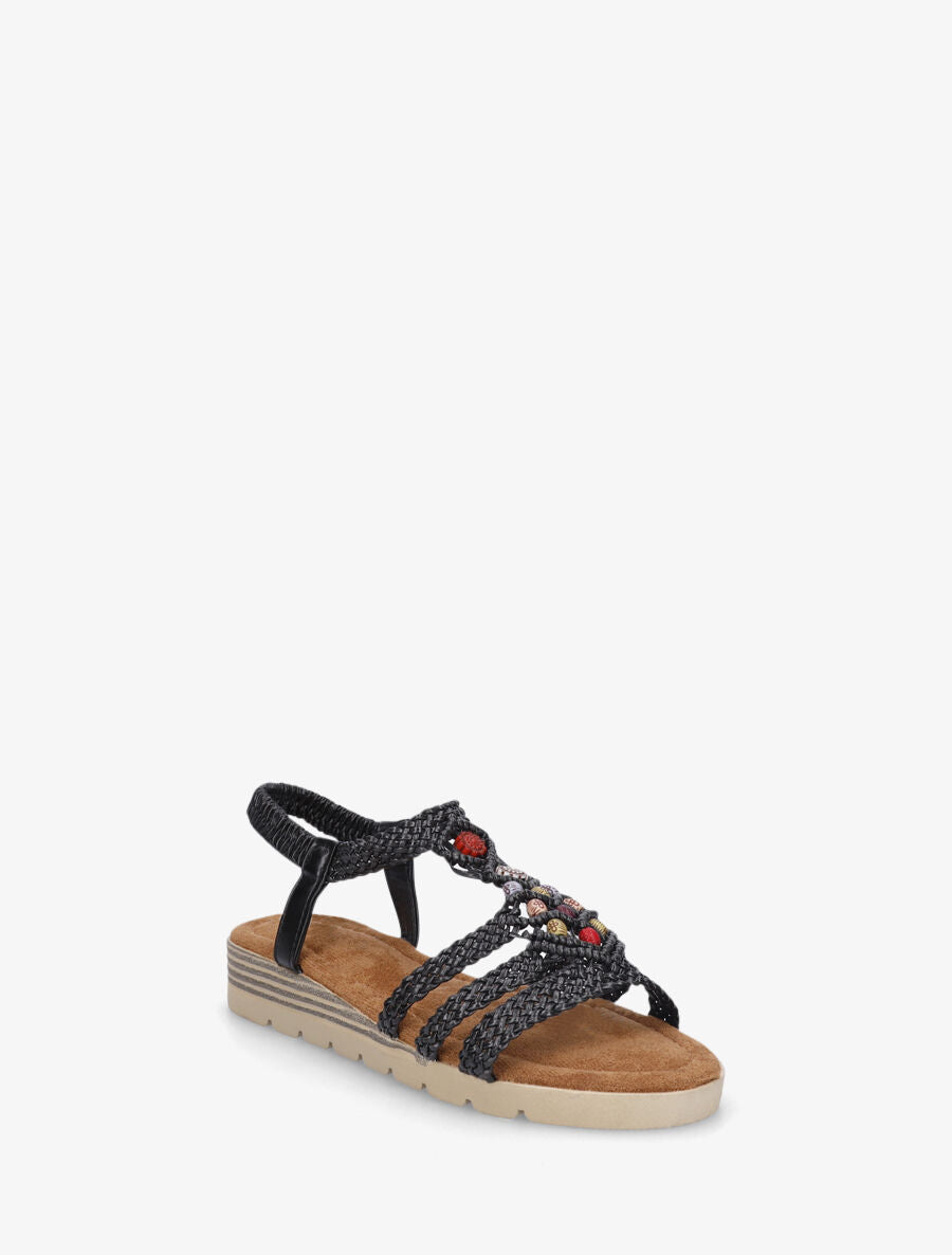 Nu-pieds élastiqués à perles en bois - Noir - 2